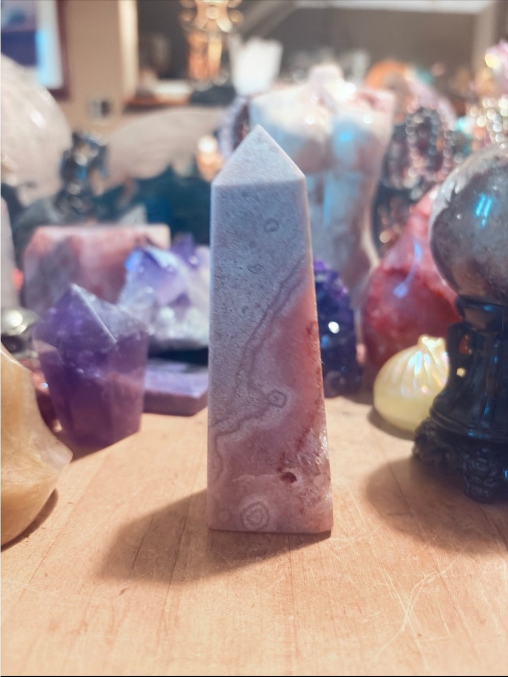 Natural Pink Amethyst obelisk tower